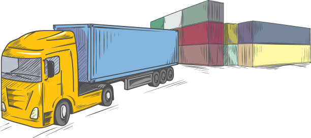 物流粗略标志与集装箱卡车图片下载