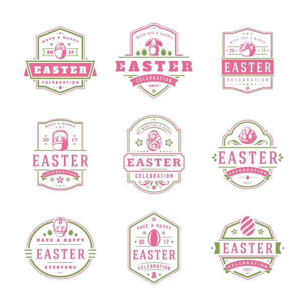 复活节徽章和标签设计元素图片下载