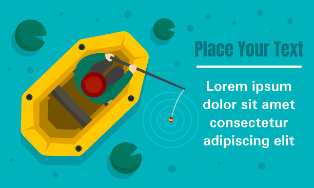 俯视图钓鱼充气船概念横幅图片下载