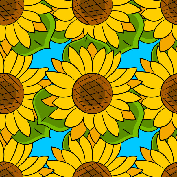无缝图案向日葵与绿色的叶子图片下载