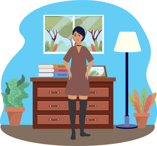 房间设计中的时尚女性图片下载