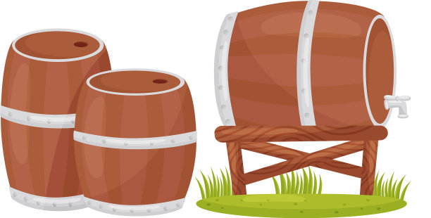 地上有两个木桶，一个木桶图片下载