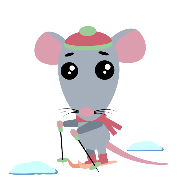 老鼠在舒适的帽子和围巾滑雪可爱的老鼠象征图片下载
