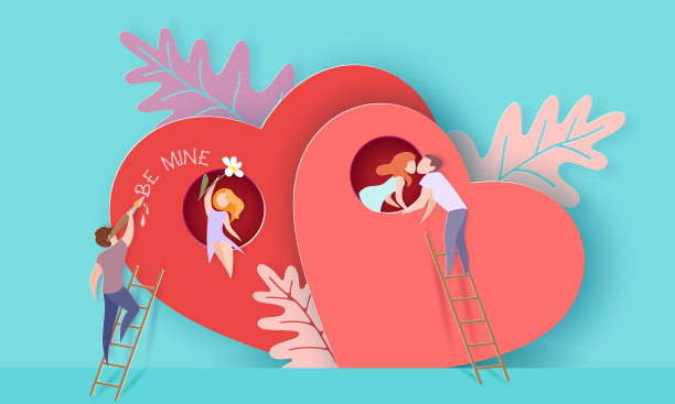 情人节卡片与情侣相爱的心图片下载