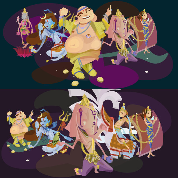 一套孤立的印度神在瑜伽冥想图片下载