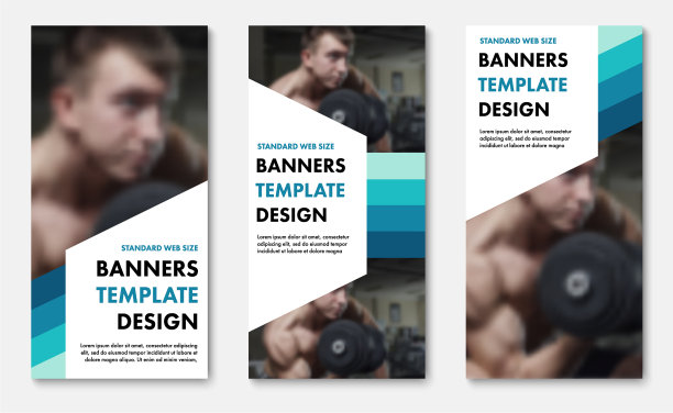 一组网页横幅与颜色元素和白色图片下载