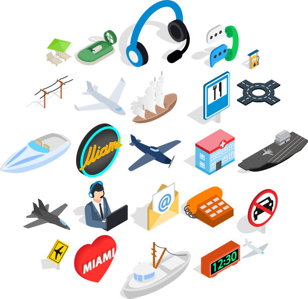 豪华交通图标设置等距风格图片下载