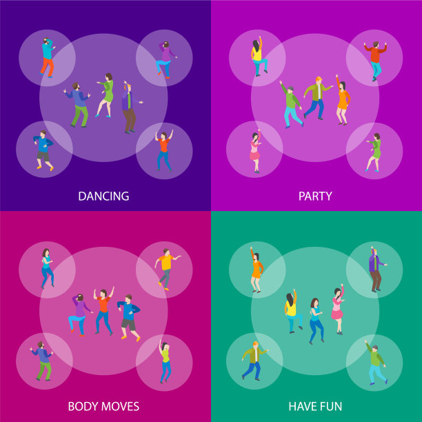 等距的舞蹈人物的旗帜设置图片下载