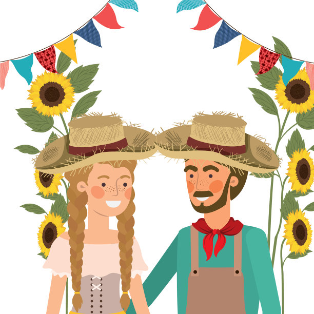 农民夫妇戴着草帽交谈图片下载