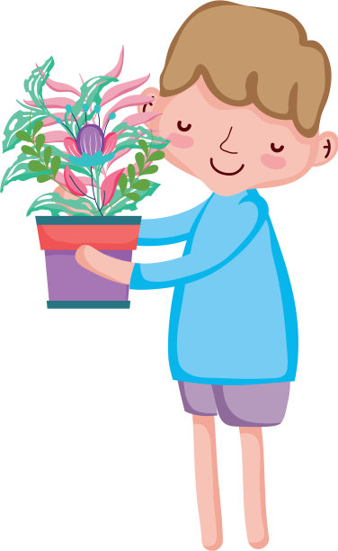 小男孩正在搬运室内植物图片下载