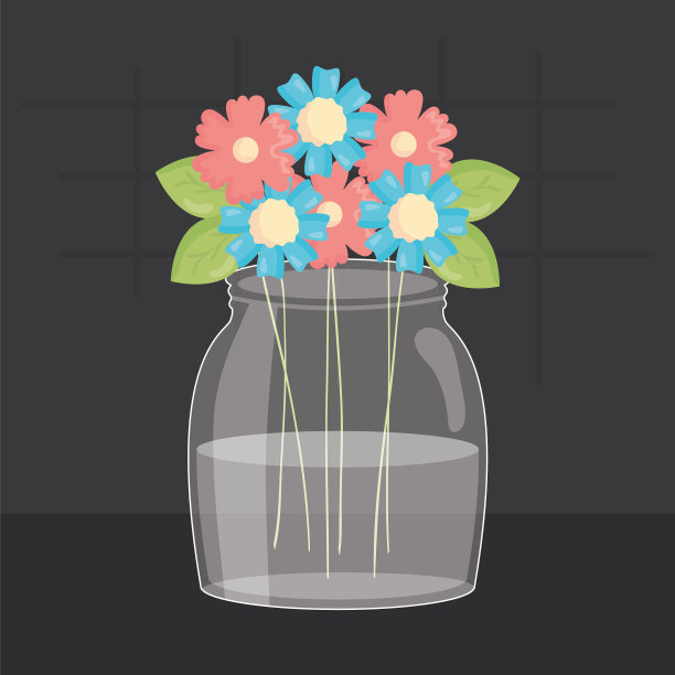 梅森瓶玻璃与花卉装饰图片下载