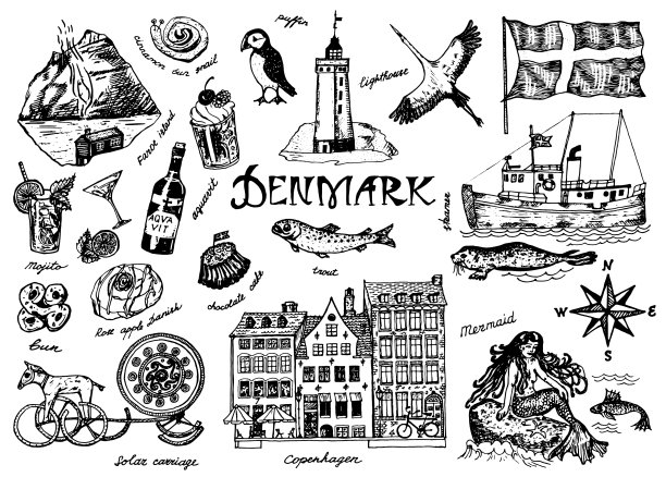 象征丹麦在复古风格的复古素描图片下载