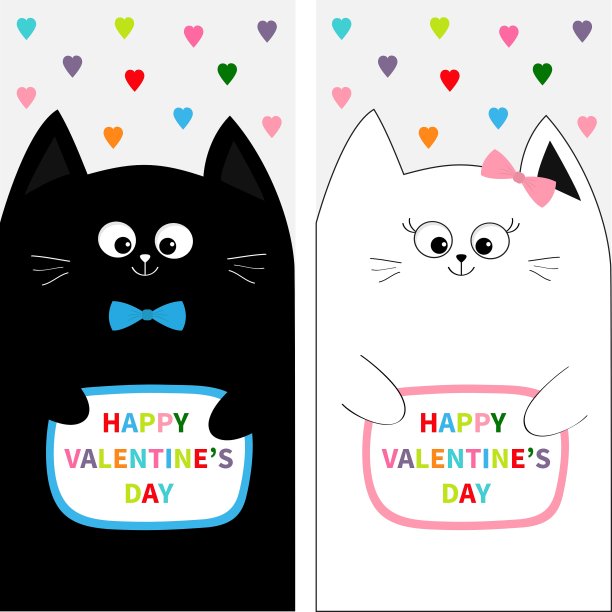 猫家庭夫妇与弓传单海报设置可爱图片下载