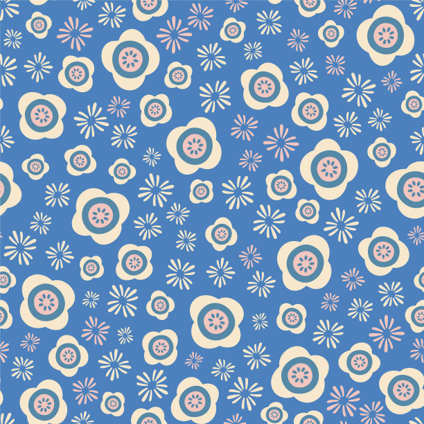 粉红色和奶油色的花朵配上蓝色图片下载