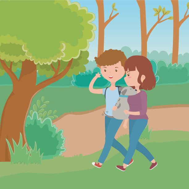 一对男孩和女孩与狗设计图片下载