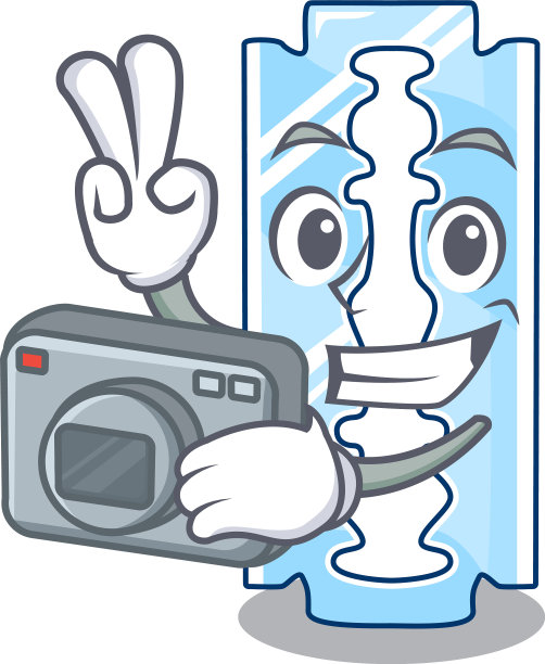 摄影师剃须刀片和边框卡通青色图片下载