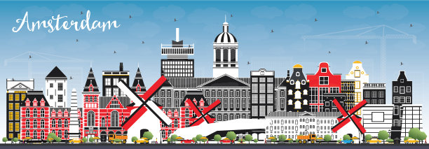 阿姆斯特丹荷兰城市天际线的颜色图片下载