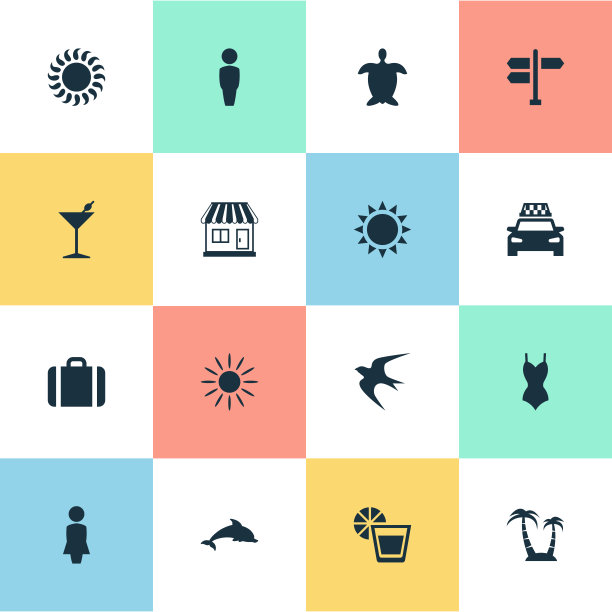 一组简单的海滩图标图片下载