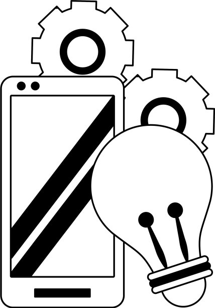 带有灯泡和黑色齿轮的手机图片下载