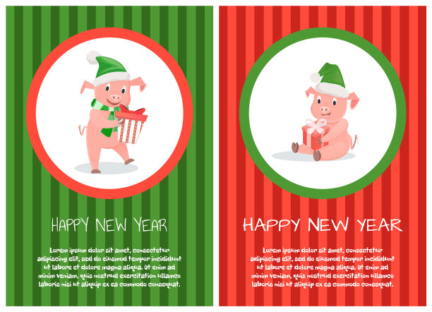 新年贺卡小猪圣诞象征文字图片下载