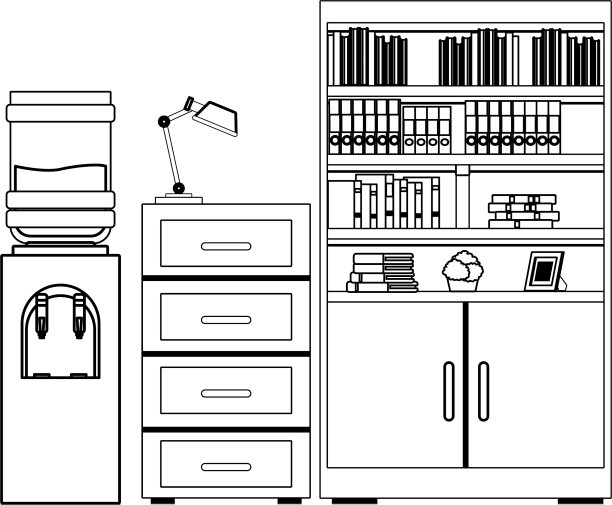 饮水机、文件柜和书架黑色图片下载