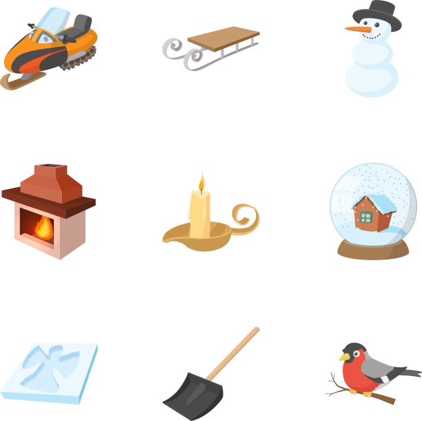 季节冬季图标设置卡通风格图片下载