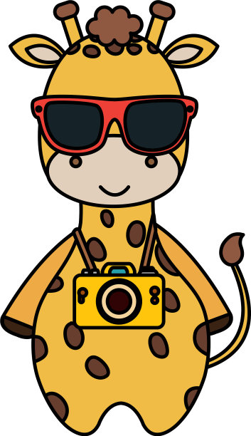 可爱的长颈鹿，戴着夏日太阳镜图片下载