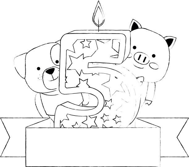 可爱的5号蜡烛与狗和猪图片下载