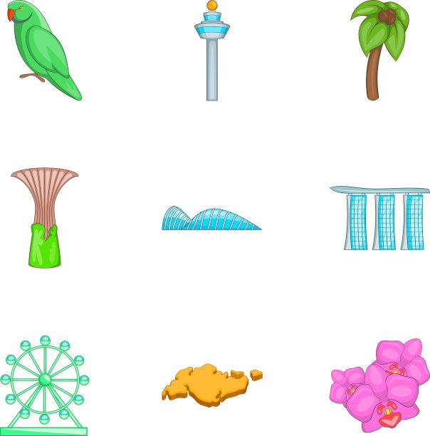 新加坡旅游景点图标集图片下载