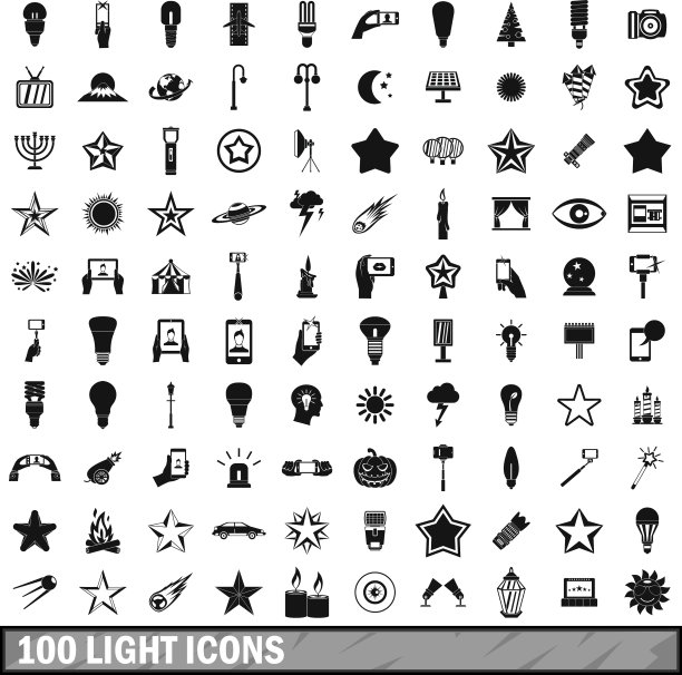 100个轻图标设置在简单的风格图片下载