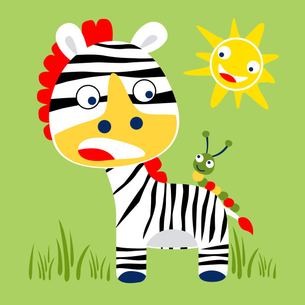 有趣的斑马卡通和小毛毛虫图片下载