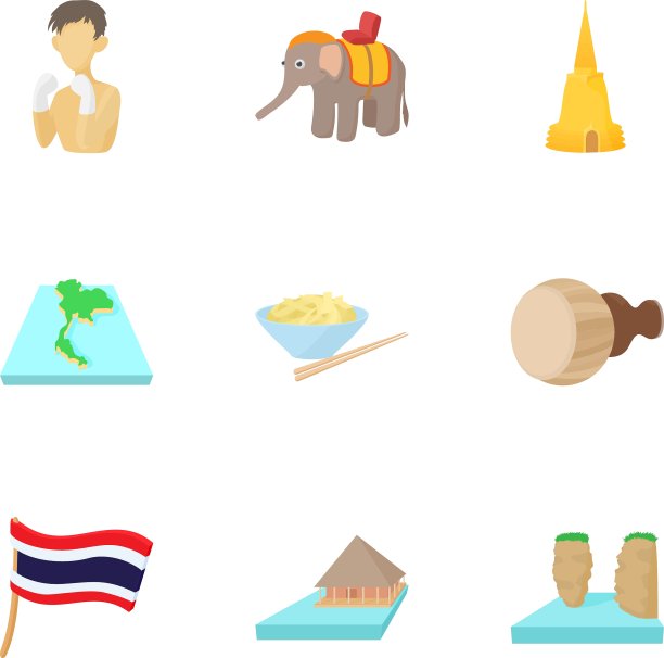 在泰国的假日图标设置卡通风格图片下载