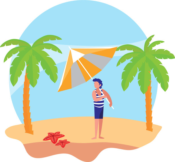 小男孩在海滩上夏日的场景图片下载