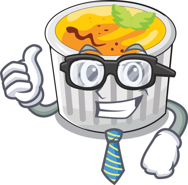 商人奶油蓝色在白色卡通碗图片下载