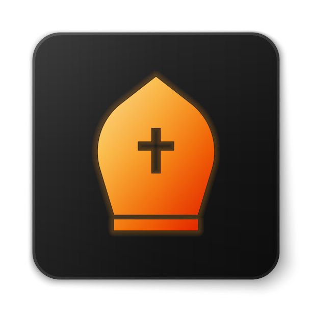 橙色发光的教皇帽子图标孤立在白色图片下载