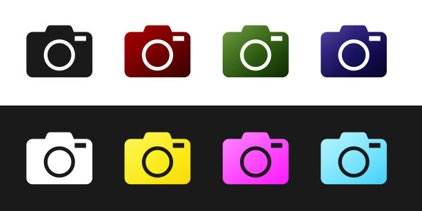 设置照片相机图标隔离在黑色和白色图片下载