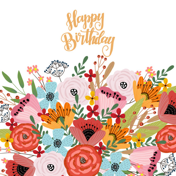 快乐的生日明信片模板与可爱的手图片下载