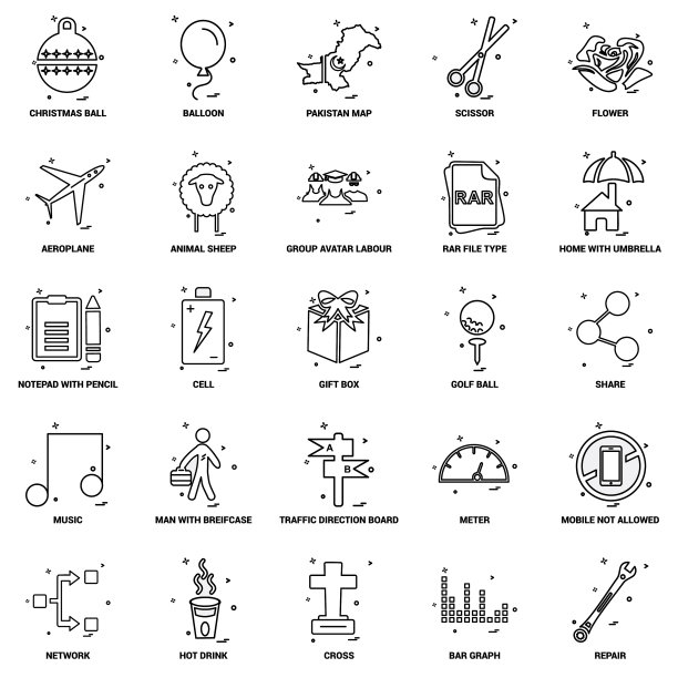 25个商业概念组合线图标集图片下载