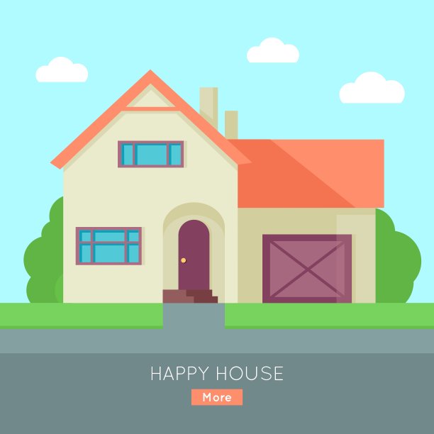 快乐的房子与阳台横幅海报模板图片下载