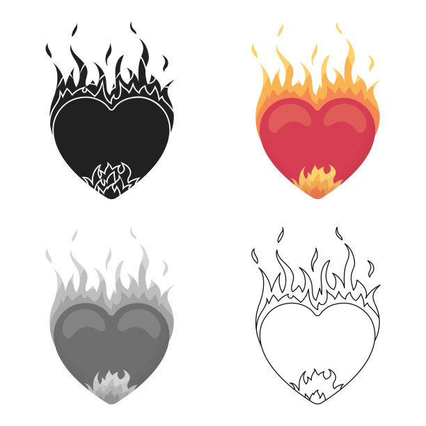 心在火焰中图标在卡通风格孤立上图片下载