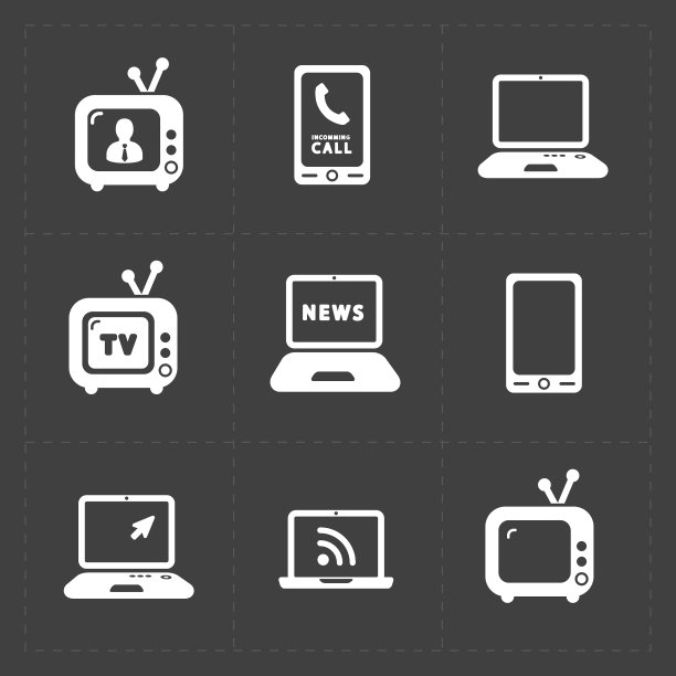 媒体图标设置在黑暗的背景图片下载