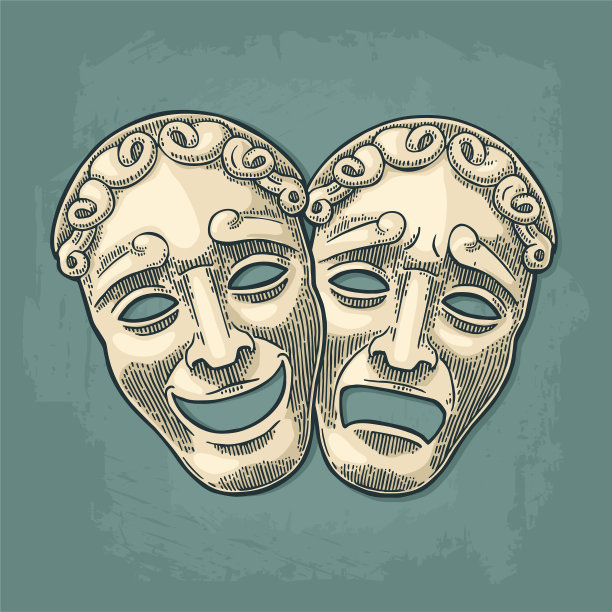 喜剧和悲剧的剧场面具雕刻图片下载
