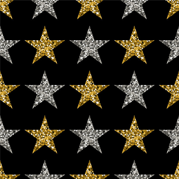 黑色背景上的金色和银色星星图片下载