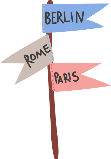 路标指向巴黎，罗马，柏林图片下载