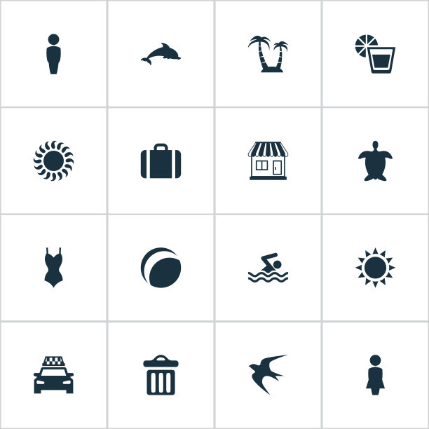 一套简单的海边图标图片下载