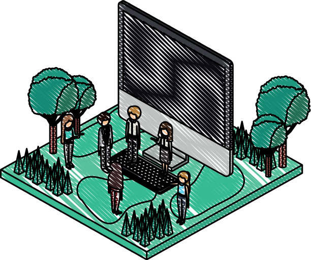 台式电脑与营地场景和人图片下载