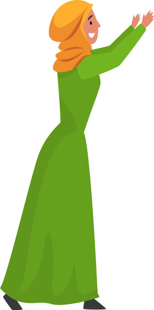 美丽的穆斯林妇女穿着绿色的衣服和头巾图片下载