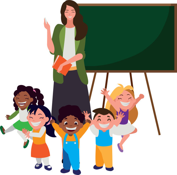 女老师带着小学生和黑板图片下载