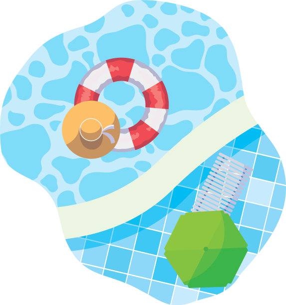 池边有浮动和伞的场景图片下载