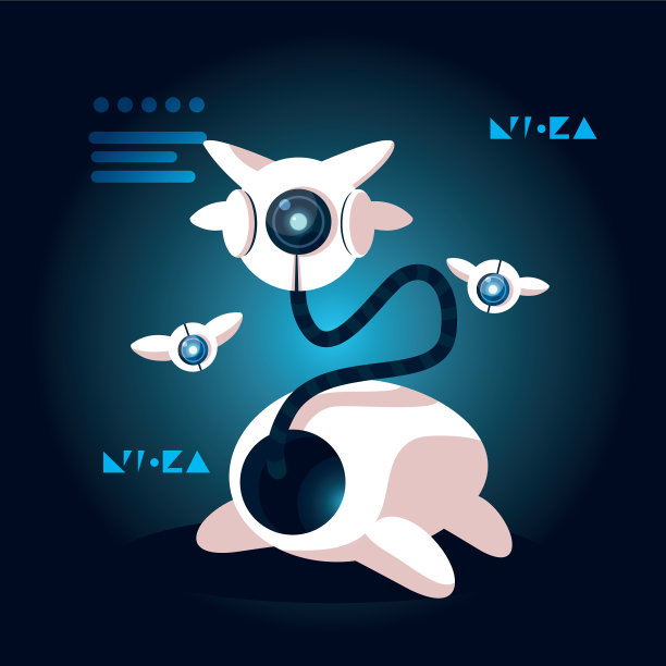 科技机器人卡通在蓝色背景图片下载